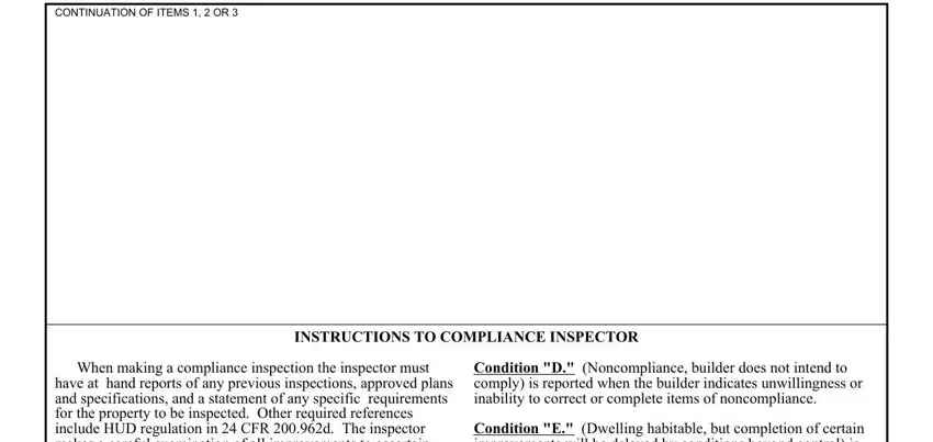 INSTRUCTIONS TO COMPLIANCE, When making a compliance, and CONTINUATION OF ITEMS   OR of form va inspection printable