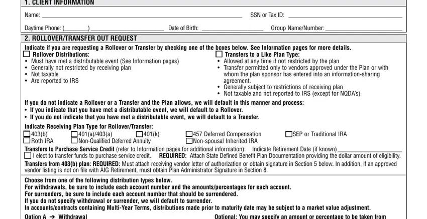 Writing section 1 of aig transfer out form