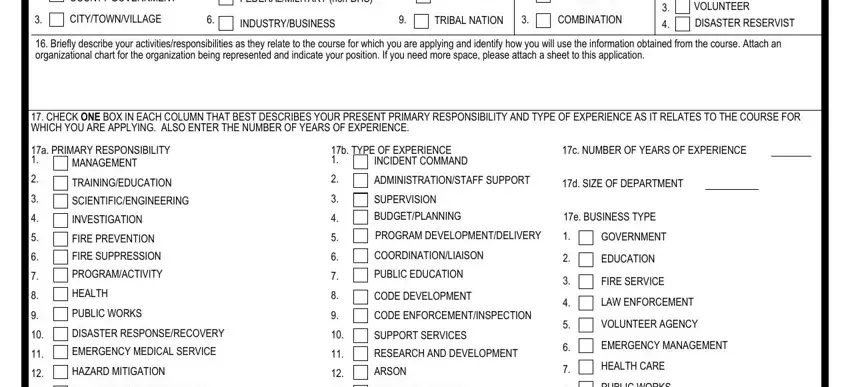 VOLUNTEER, DISASTER RESERVIST, and INDUSTRYBUSINESS inside fillable fema form fillable