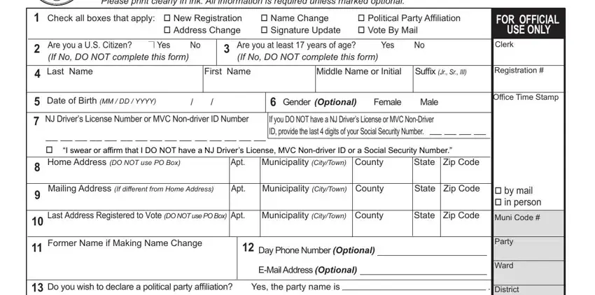 Stage no. 1 for submitting nj online novenber election application