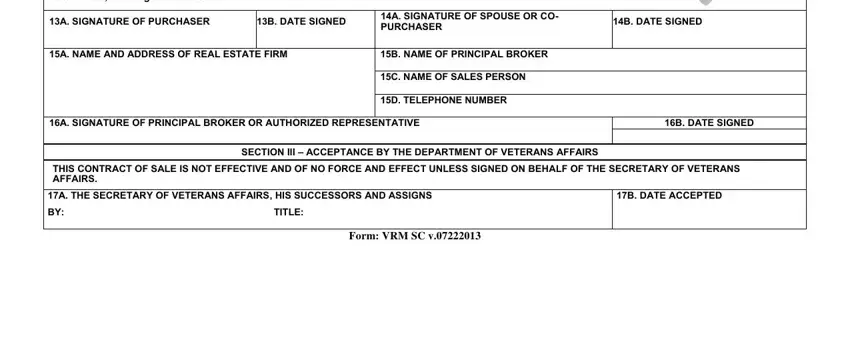 Form VRM SC v, THE PURCHASER AND SELLER APPROVE, and A SIGNATURE OF SPOUSE OR CO in form vrm sc v 07222013 instructions