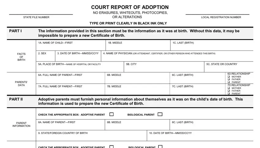 Writing part 1 of court report of adoption