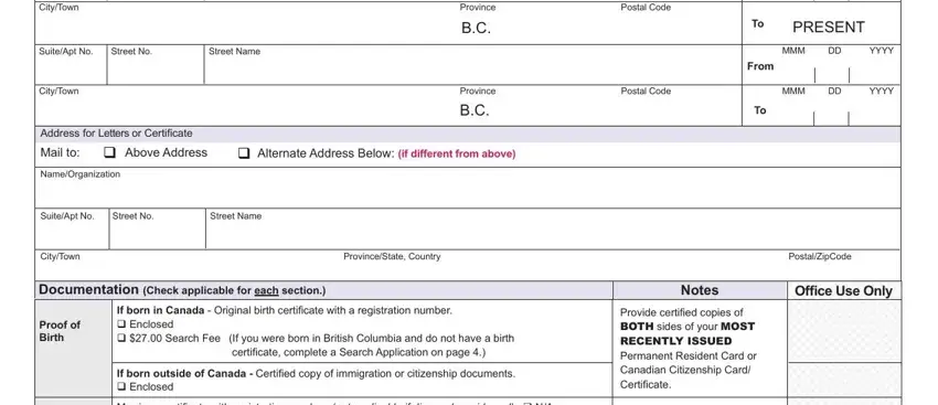 Filling out part 5 of british columbia change name