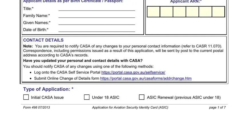 ASIC Renewal previous ASIC under, CONTACT DETAILS Note You are, and Log onto the CASA Self Service inside Form 498 Asic