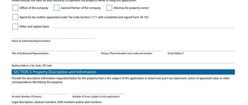 Stage no. 2 in filling in texas property tax agricultural exemption form