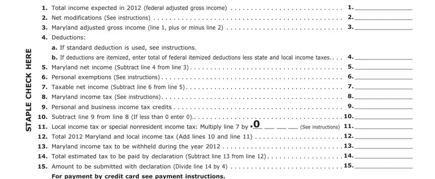 E L P A T S, Total income expected in  federal, and a If standard deduction is used in maryland form 502d