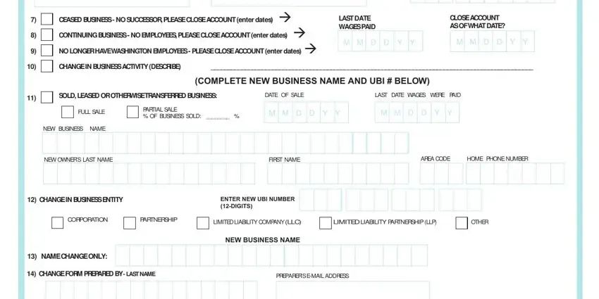 CLOSE ACCOUNT AS OF WHAT DATE, DATE OF SALE, and PARTIAL SALE  OF BUSINESS SOLD in form 5208 c1