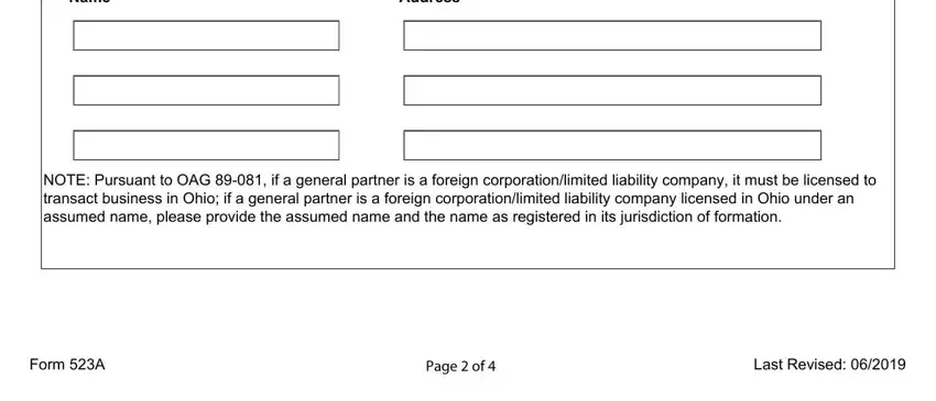 Address, Form A, and Page  of of form registrant renewal