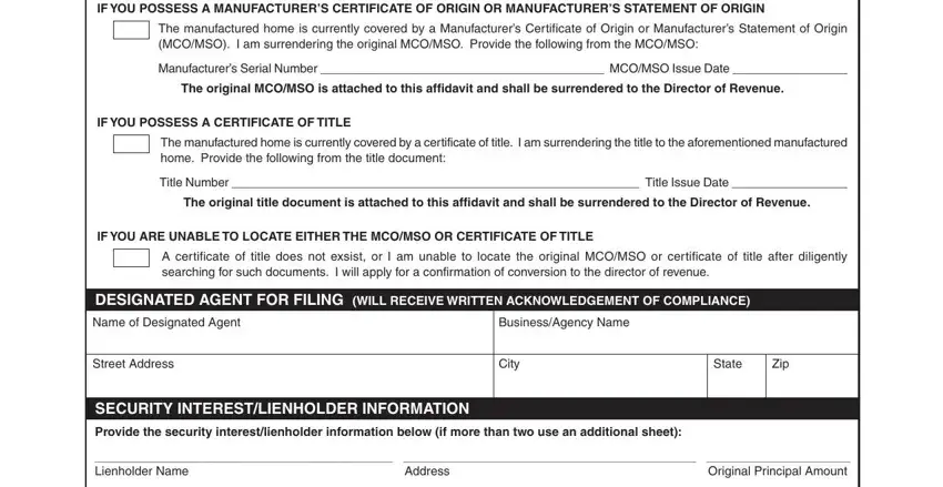 ellie mae manufactured home affidavit of affixation rider writing process shown (step 3)