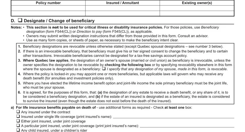 Step no. 1 for filling in canada life beneficiary change form