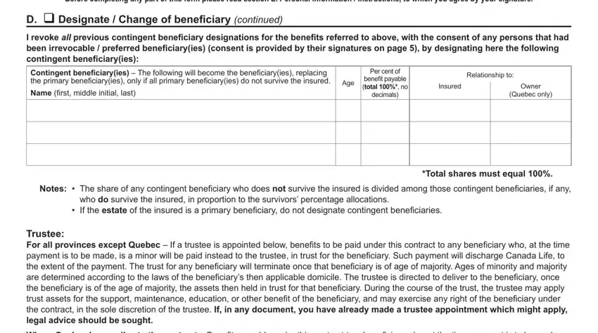 Stage # 4 for submitting canada life beneficiary change form