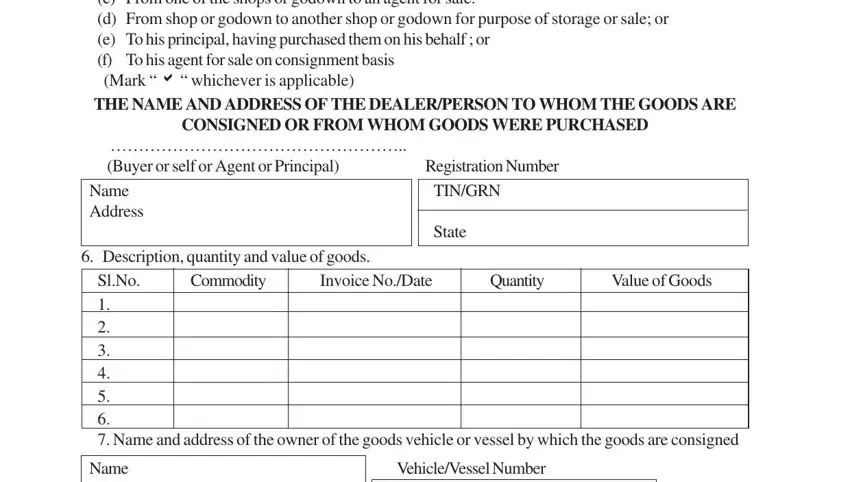 Registration Number, SlNo, and Commodity in form waybill online