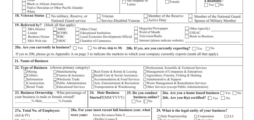 Filling out section 2 of sba 641 form