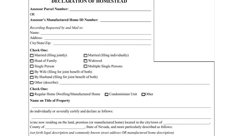 sample declaration of homestead nevada conclusion process described (step 1)