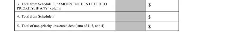 Total from Schedule E AMOUNT NOT, Total from Schedule F, and Total of nonpriority unsecured of Form 6 Summary