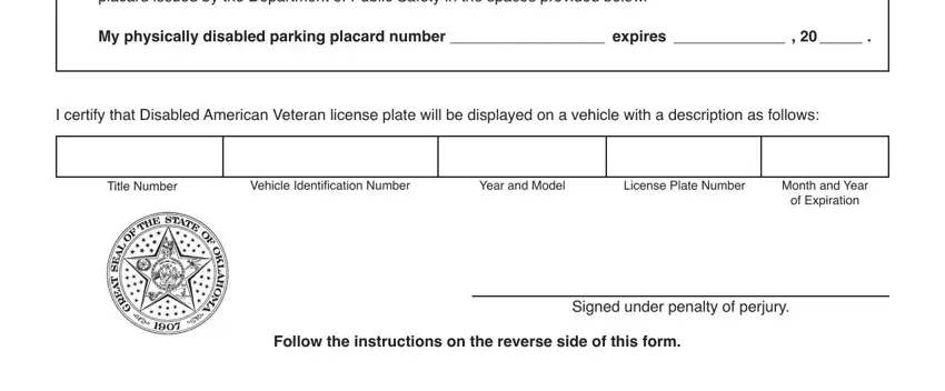Completing part 2 in printable application for disabled american veteran license plate oklahoma