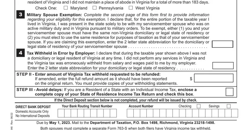 Filling out part 2 of Form 763 S Virginia