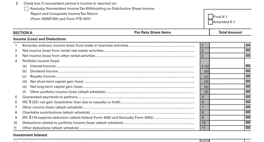 Interest Income, Pro Rata Share Items, and Portfolio income loss of nline form k1