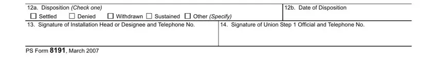 b Date of Disposition, Signature of Installation Head or, and Sustained of grievance ps examples