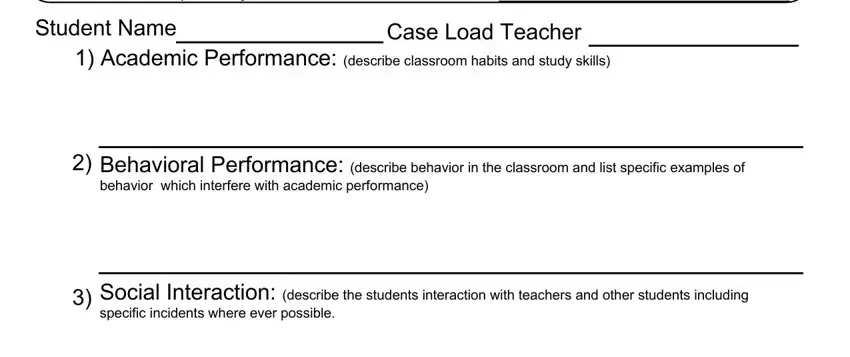 Stage # 1 of filling in teacher input form for iep