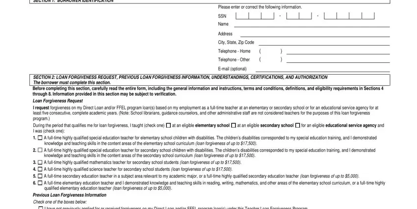 Completing section 1 of form loan forgiveness application