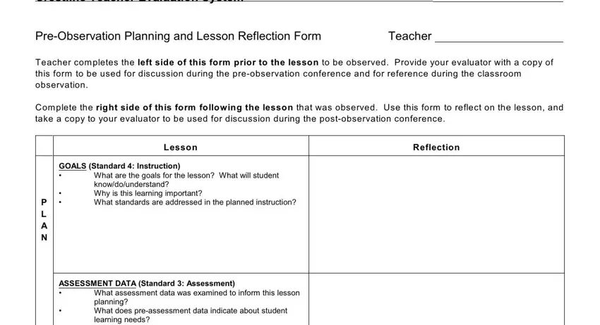 Step # 1 in completing printable teacher observation form
