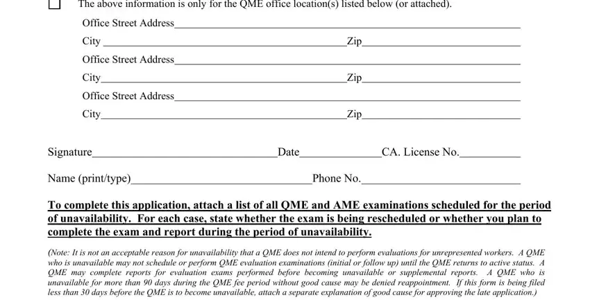 The above information is only for, Zip, and City in Qme Form 109