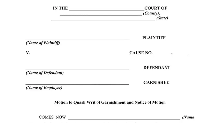 writ quash garnishment form completion process shown (stage 1)