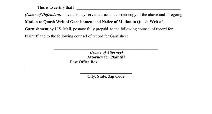Writing section 4 of writ quash garnishment form