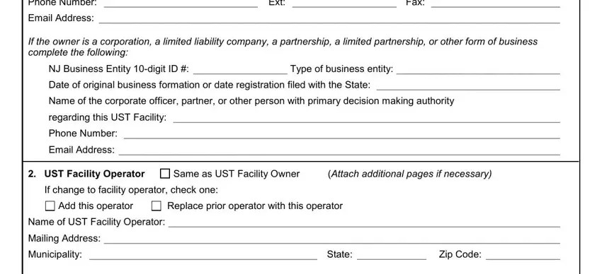 Email Address, If change to facility operator, and Replace prior operator with this in njdep questionaire nj