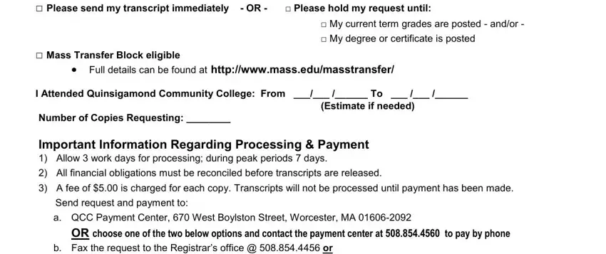 Step number 2 of filling in transcript request qcc