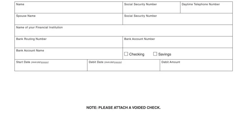 NOTE PLEASE ATTACH A VOIDED CHECK, Daytime Telephone Number, and Debit Amount inside form r 19026
