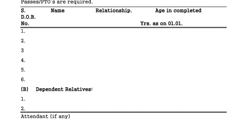 Step # 2 in filling in family declaration form railway