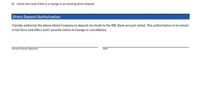 Filling out segment 2 of royal bank direct deposit form