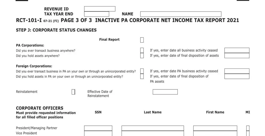 Filling in part 5 of Rct 101 Form