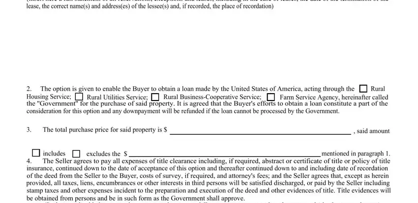 Part no. 2 for filling out option purchase real property