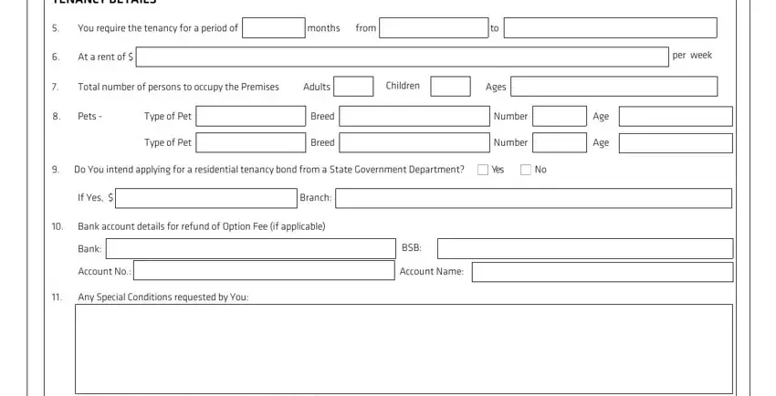 Filling out part 3 in rental application form wa