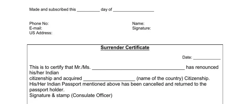 Step number 2 in submitting renunciation certificate fillable form