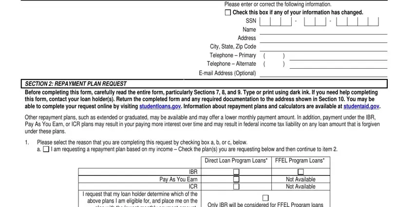 Completing part 1 in ibr pay