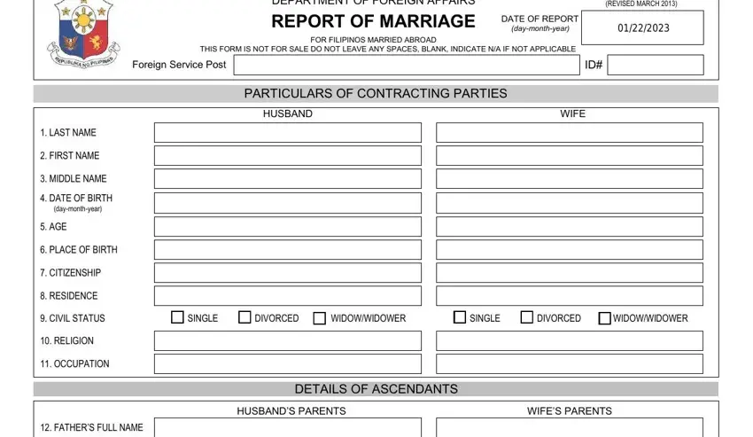 The right way to fill in report of marriage form pdf portion 1