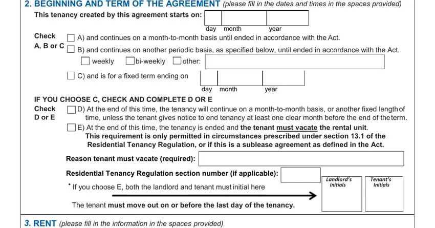 Writing part 3 of tenancy agreement form bc