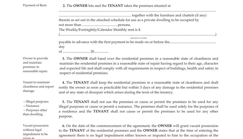 Filling in part 3 in residential tenancy agreement form 24b periodic tenancy no fixed term