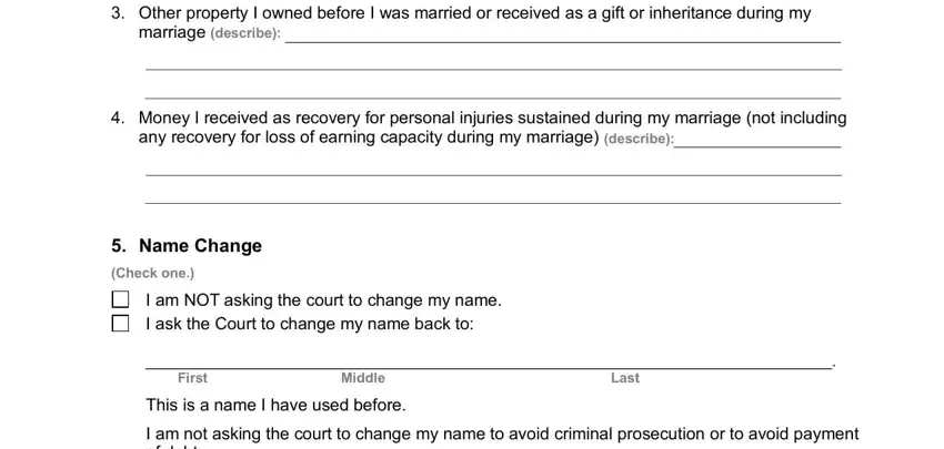 Money I received as recovery for, Last, and marriage describe of Respondent's Original Answer Form