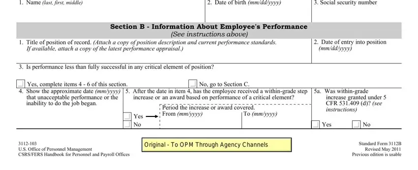 Show the approximate date mmyyyy, See instructions above, and No go to Section C inside disability statement federal