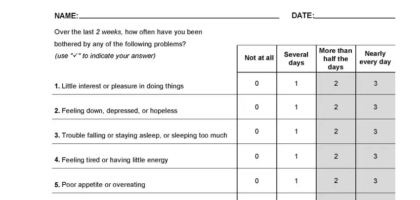 Completing section 1 of phq 9 questionnaire