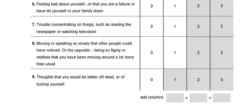 Writing section 2 of phq 9 questionnaire