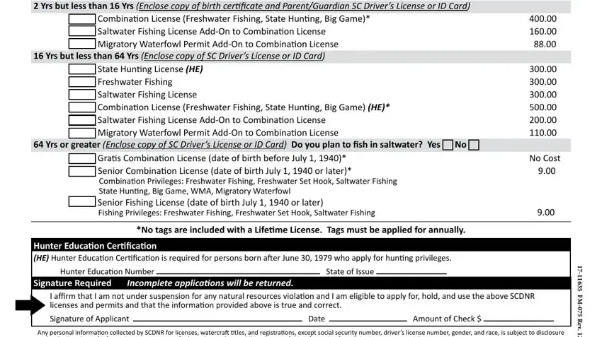 Stage no. 2 of submitting need to purchase lifetime license hunting and fishing need application