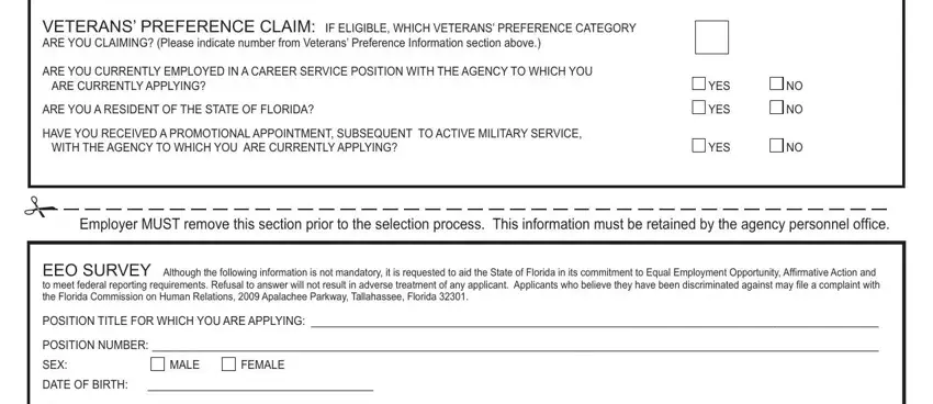 MALE, YES, and WITH THE AGENCY TO WHICH YOU ARE inside application employment fl