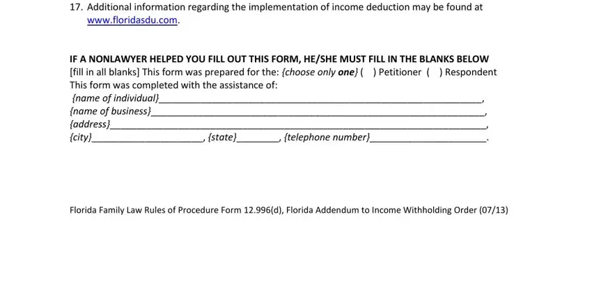 wwwfloridasducom, Additional information regarding, and IF A NONLAWYER HELPED YOU FILL OUT inside florida income withholding order addendum