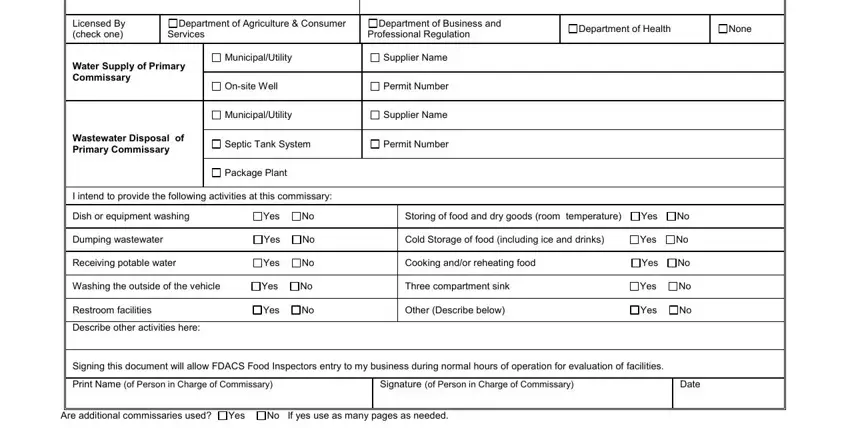 Licensed By check one, Supplier Name, and Department of Agriculture  Consumer of dept of ag fillable pdf for commissary